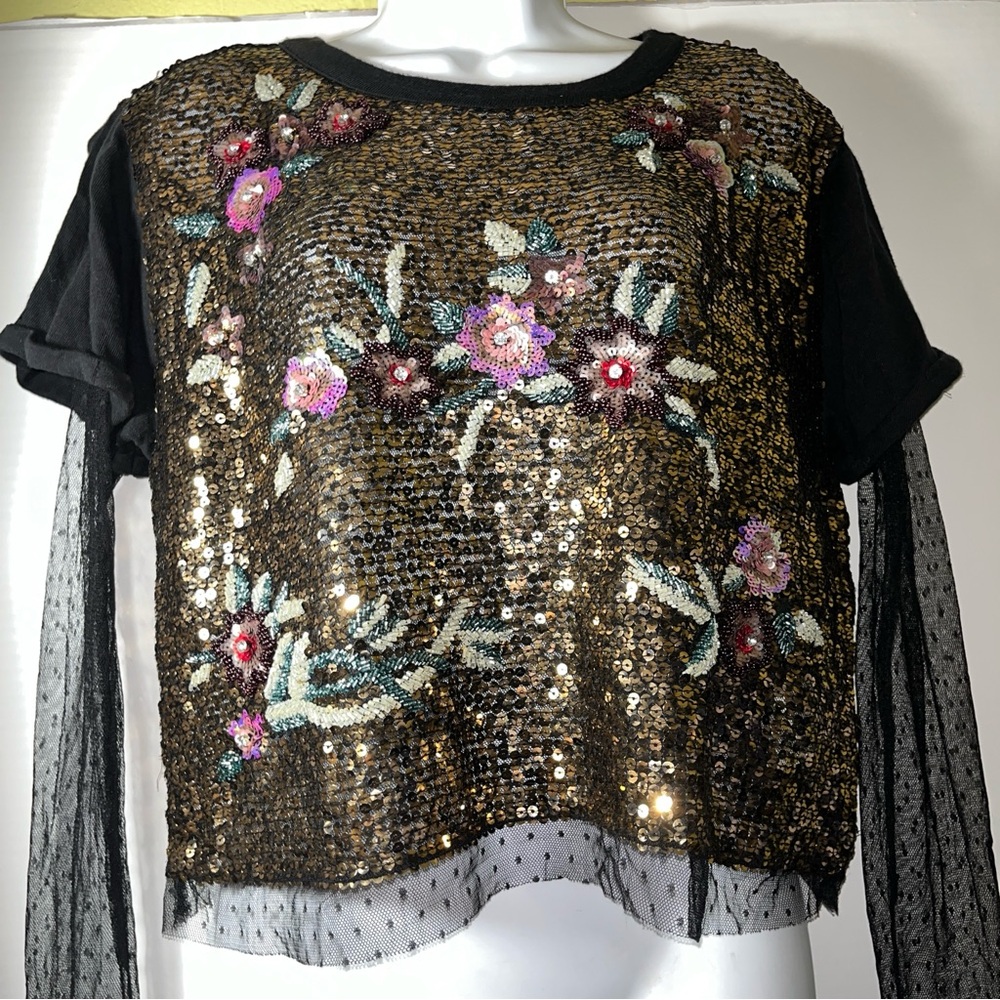 Free People / Life Of The Party Floral Sequined Top - Picture 4 of 13